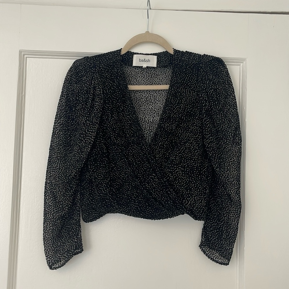 ba&sh size 0 sheer blouse with velvet polka dot detail